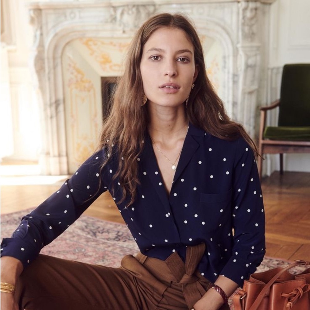 Sezane Florence Shirt - Blue Polka Dot - Size 36/US 4 - EUC